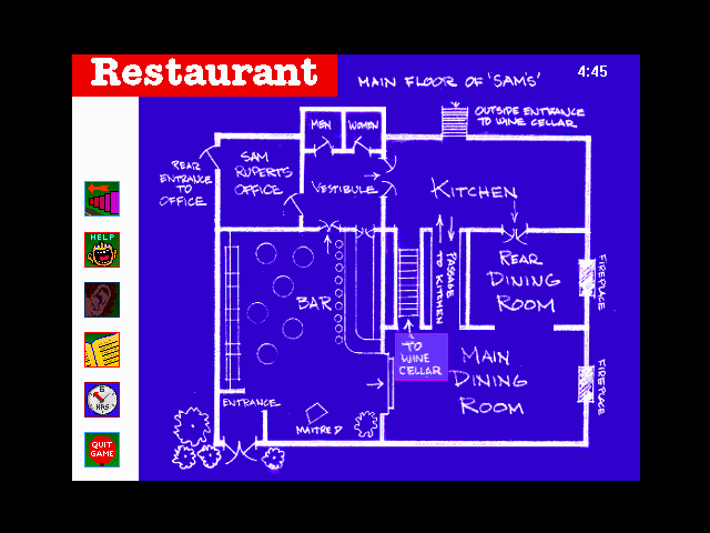 Who Killed Sam Rupert: Virtual Murder 1 (Windows 3.x) screenshot: Restaurant blueprint