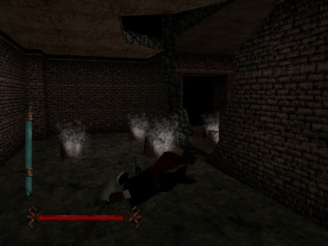 Nightmare Creatures (Nintendo 64) screenshot: Getting hurt from the ceiling that collapsed.