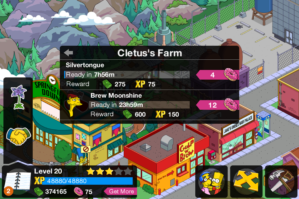 The Simpsons: Tapped Out (iPhone) screenshot: Cletus's Farm overview