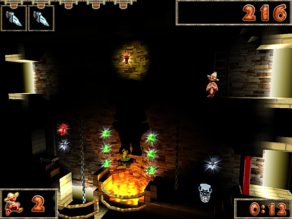 Azangara (Windows) screenshot: There are dark areas in the game - you need the torch in front of you for the light.