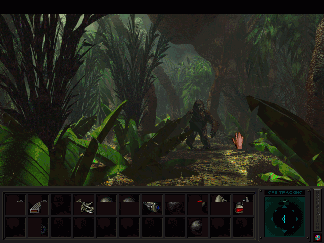 Congo: The Movie - Descent into Zinj (Windows 16-bit) screenshot: A mean-looking gorilla blocking the way.