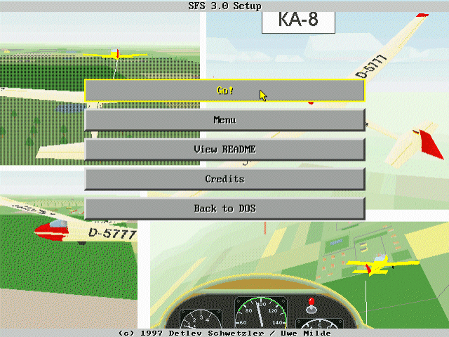 SFS PC 3.0: The Soaring Simulator (DOS) screenshot: The introductory menu