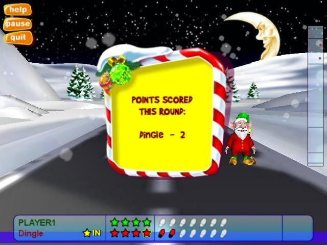 Elf Bowling: Bocce Style (Windows) screenshot: Dingle wins this round.