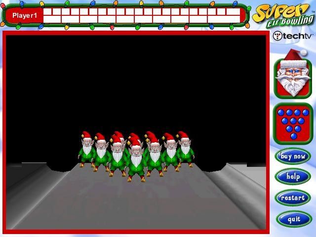 Super Elf Bowling (Windows) screenshot: You get a close look at the elves then you are moved back.