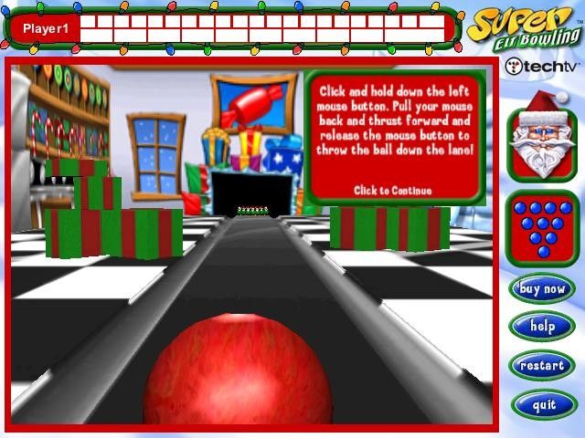 Super Elf Bowling (Windows) screenshot: Line up the ball.