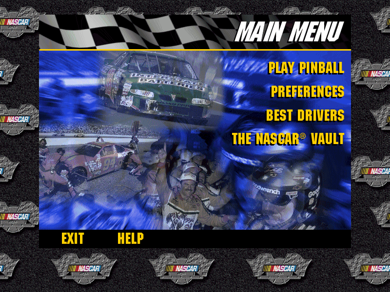 3-D Ultra NASCAR Pinball (Windows) screenshot: Main menu