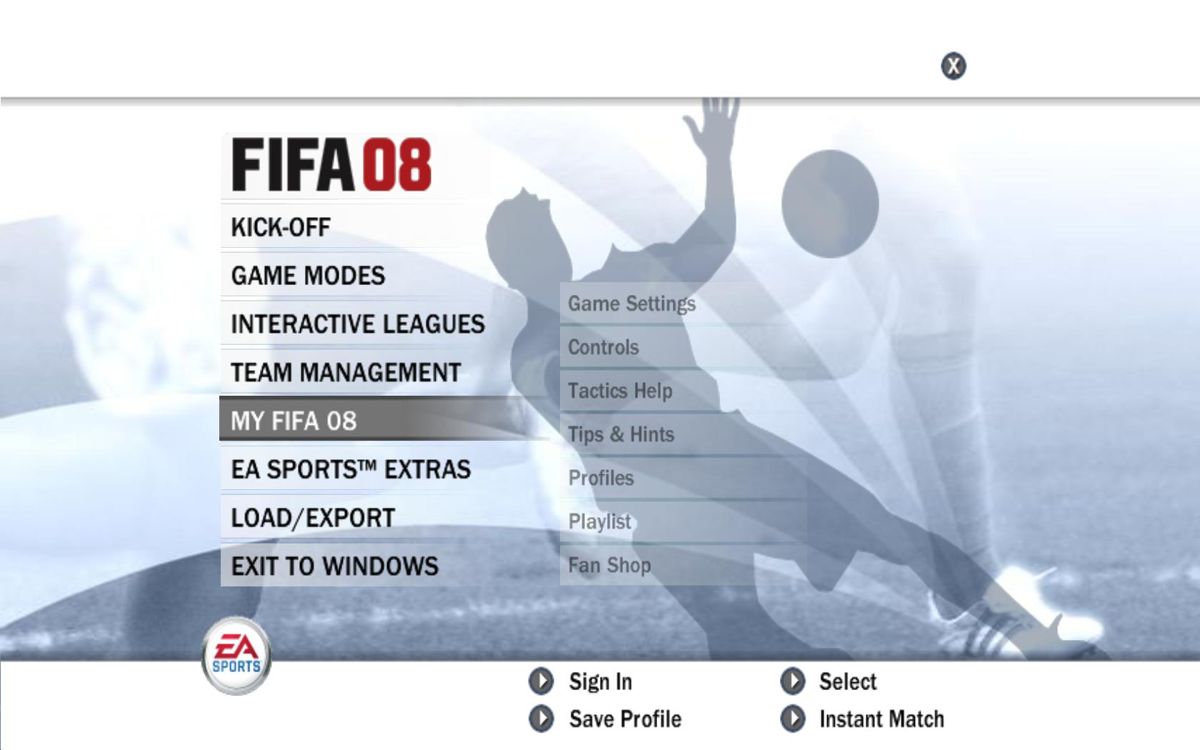 FIFA Soccer 08 (Windows) screenshot: Main Menu