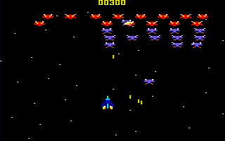 Galachip (Amstrad CPC) screenshot: Moving the player's ship up.
