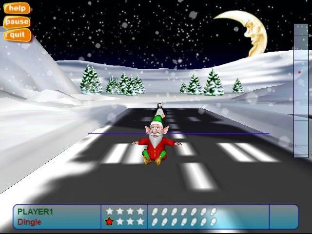 Elf Bowling: Bocce Style (Windows) screenshot: Dingle sent his first elf but didn't get into the required area.