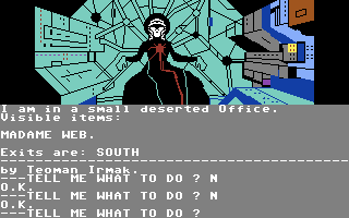 Spider-Man (Commodore 64) screenshot: Visiting Madame Web...