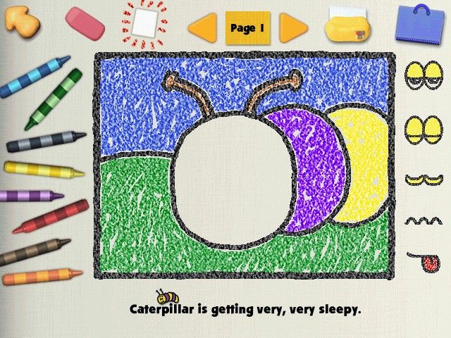Blue's Clues: Blue's Art Time Activities (Windows) screenshot: Coloring in a caterpillar book