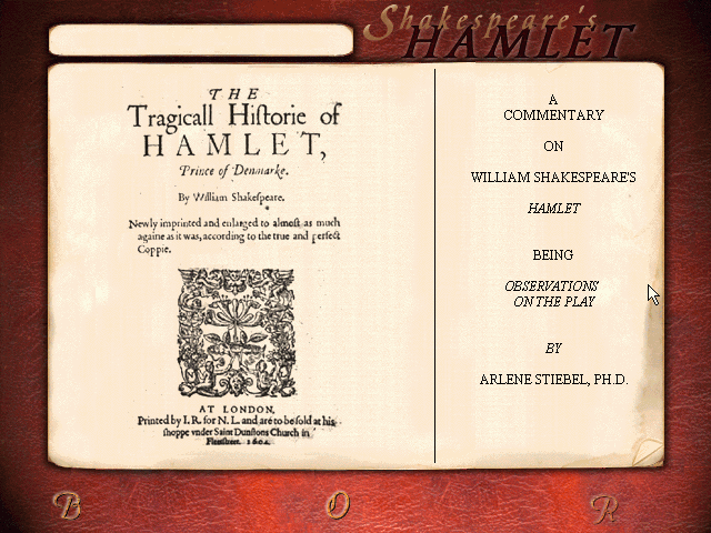 William Shakespeare's Hamlet: A Murder Mystery (Windows) screenshot: The game has a complete text of the play with the on-screen commentary.