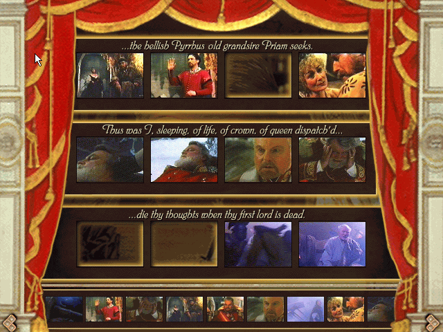 William Shakespeare's Hamlet: A Murder Mystery (Windows) screenshot: Connect the scenes into to play in attempt to make Cladius reveal himself as a murderer.