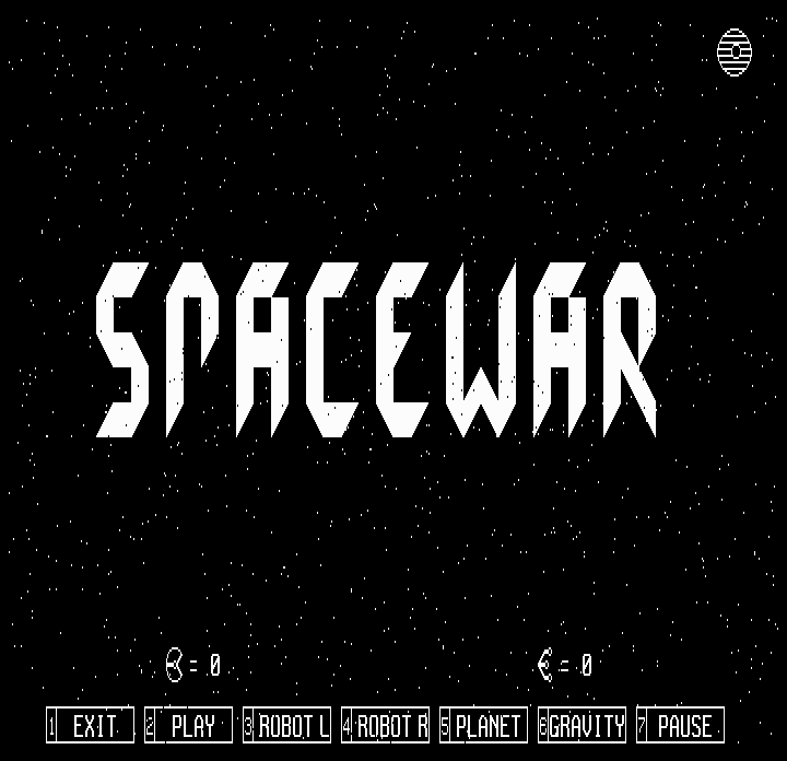 Space Battles (DOS) screenshot: Space War title screen (Hercules graphics mode)