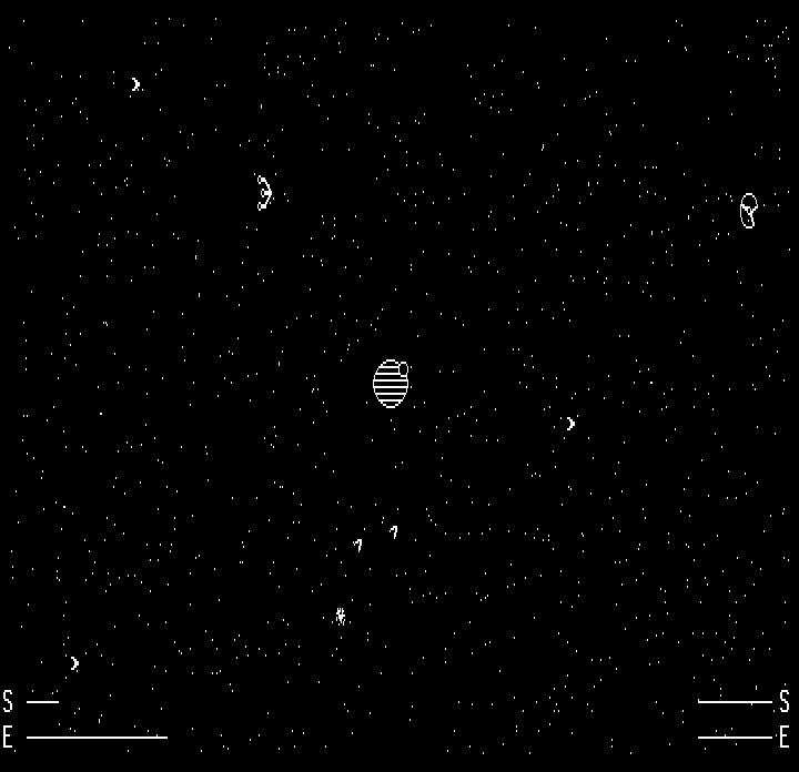 Space Battles (DOS) screenshot: Space War gameplay (Hercules graphics mode)