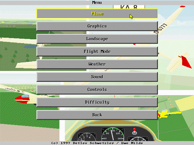 SFS PC 3.0: The Soaring Simulator (DOS) screenshot: Some options that you can set
