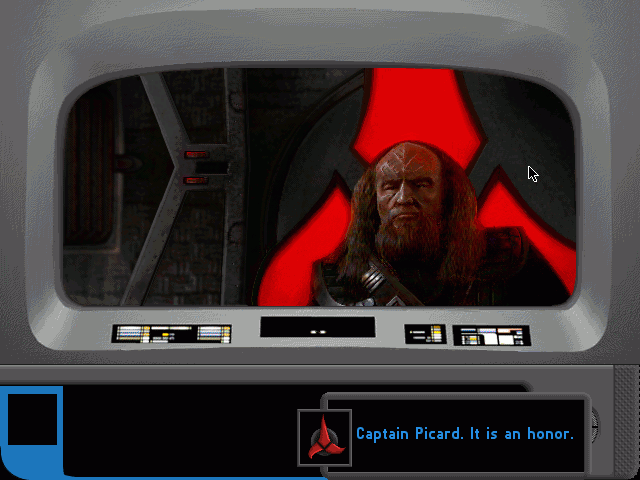 Star Trek: The Next Generation - "A Final Unity" (DOS) screenshot: Although Klingons do not play a distinctive role in the game, you still can't avoid including one.