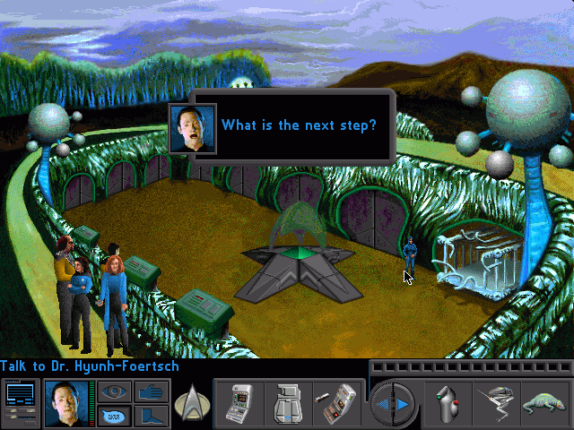 Star Trek: The Next Generation - "A Final Unity" (DOS) screenshot: Data, trying to catch a fearsome beast.