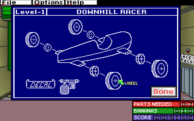 Super Solvers: Gizmos & Gadgets! (DOS) screenshot: Studying the blueprints of a race car