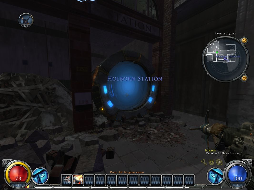 Hellgate: London (Windows) screenshot: These portals are used for transfer between all the locations.