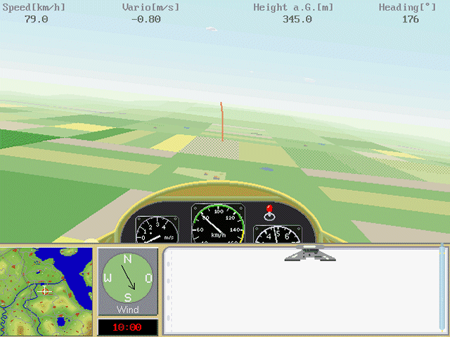 SFS PC 3.0: The Soaring Simulator (DOS) screenshot: The cockpit dips as you look upwards.