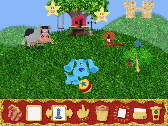 Blue's Clues: Blue's Treasure Hunt (Windows) screenshot: Populating the area with items from the box below.