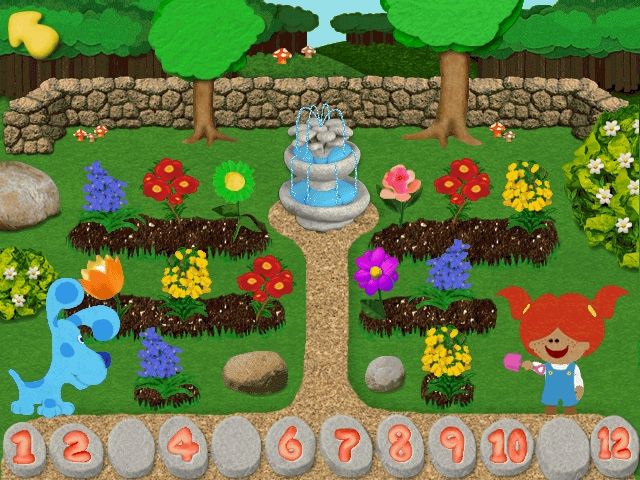 Blue's Clues: Blue's Treasure Hunt (Windows) screenshot: Mary Mary is trying to collect the numbers that ran out into her garden.
