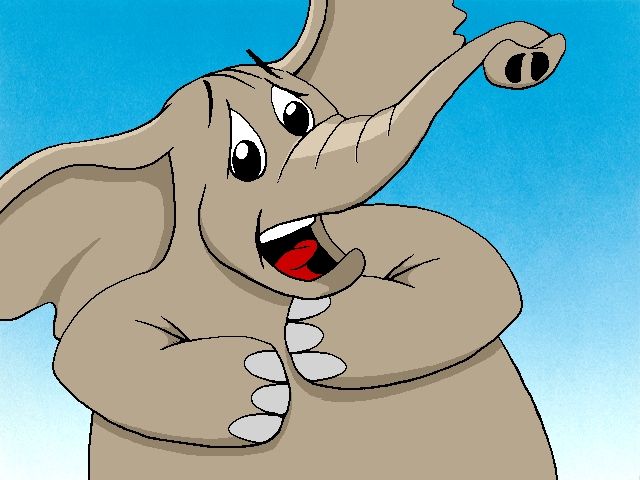 Putt-Putt Saves the Zoo (Windows) screenshot: That's a look of utter terror - this baby elephant is paralyzed by fear of (guess!) a mouse.