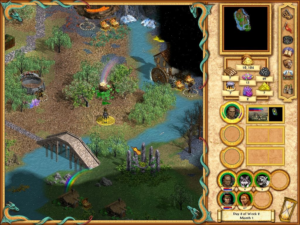 Heroes of Might and Magic IV: Winds of War (Windows) screenshot: The map exploration screen. You spend most of the playing time here.