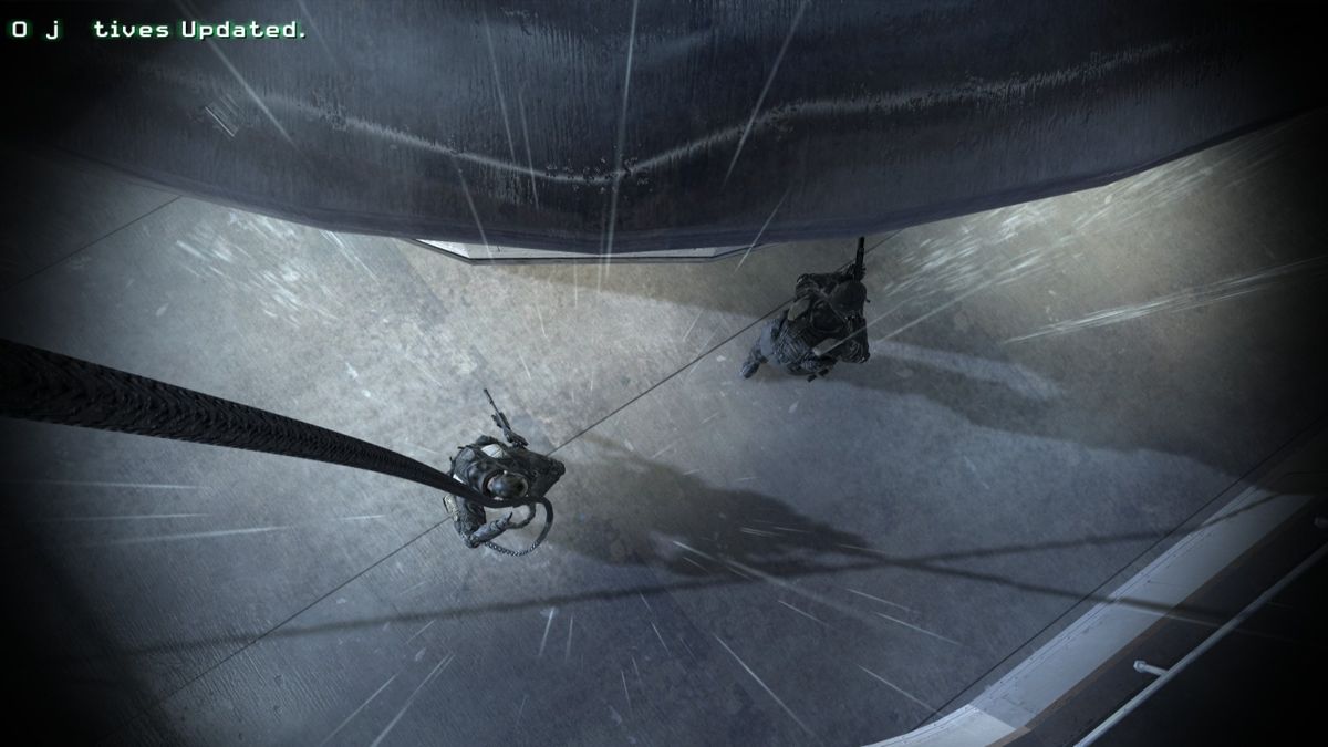 Call of Duty 4: Modern Warfare (Windows) screenshot: Jumping out of the helicopter a'la S.A.S. style.