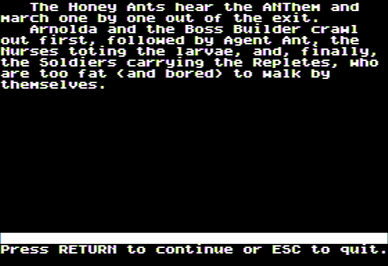 Microzine #23 (Apple II) screenshot: Escape from Antcatraz - I Escape Antcatraz