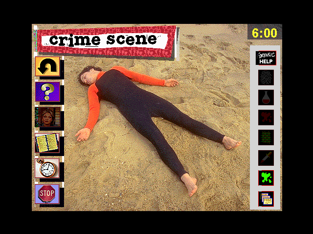 Who Killed Brett Penance?: The Environmental Surfer (Windows 3.x) screenshot: Crime scene
