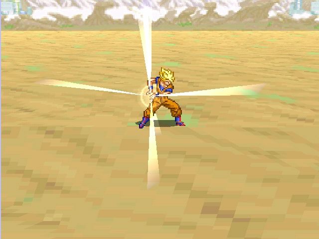 Dragon Ball Z: Idainaru Dragon Ball Densetsu (PlayStation) screenshot: Super Saiyan Goku preparing to use Kamehame