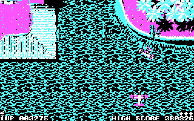 Sky Shark (DOS) screenshot: 4 color version is difficult to play - CGA