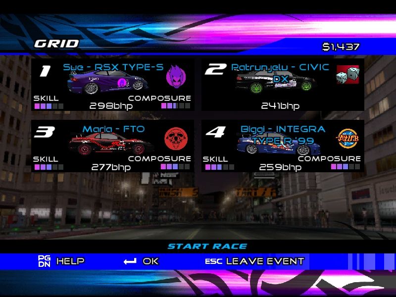 Juiced (Windows) screenshot: The racing grid