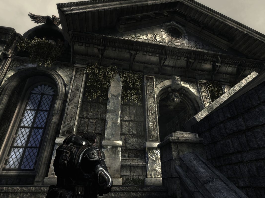 Gears of War (Windows) screenshot: Some buildings are still intact.