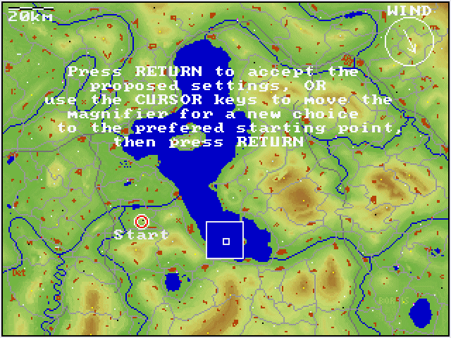 SFS PC 3.0: The Soaring Simulator (DOS) screenshot: Selecting a starting point