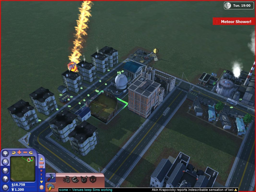 SimCity Societies (Windows) screenshot: Meteor incoming!