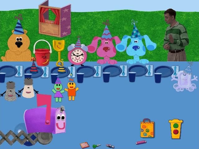 Blue's Clues: Blue's Birthday Adventure (Windows) screenshot: The birthday party, with lots of Blue's friends