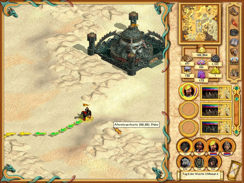 Heroes of Might and Magic IV: Winds of War (Windows) screenshot: A city of the dead in the hot desert sands