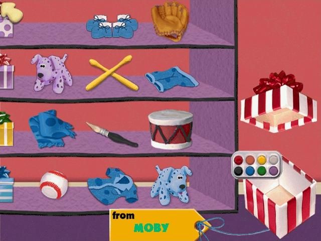 Blue's Clues: Blue's Birthday Adventure (Windows) screenshot: Picking a present for Blue, from you