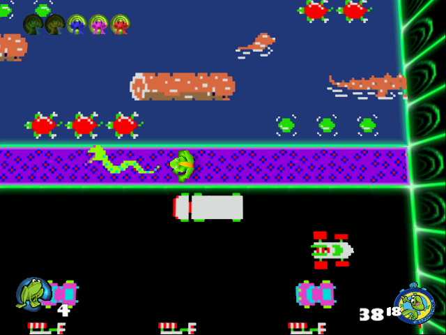 Frogger 2: Swampy's Revenge (Windows) screenshot: Look out! A pixel snake! The deadliest of them all!!