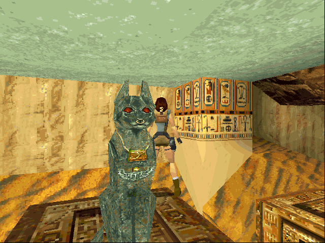Tomb Raider: Gold (DOS) screenshot: A strange cat statue. (No 3d accelerator)