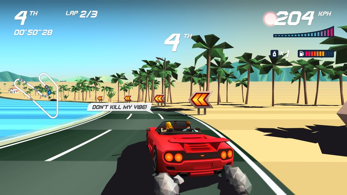 Horizon Chase Turbo: Summer Vibes (PlayStation 4) screenshot: Sunshine Trip track turns into daytime racing as the sun rises