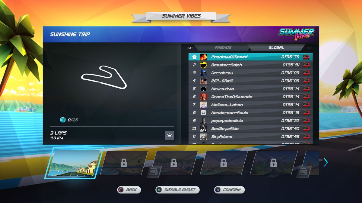 Horizon Chase Turbo: Summer Vibes (PlayStation 4) screenshot: Subshine Trip track info