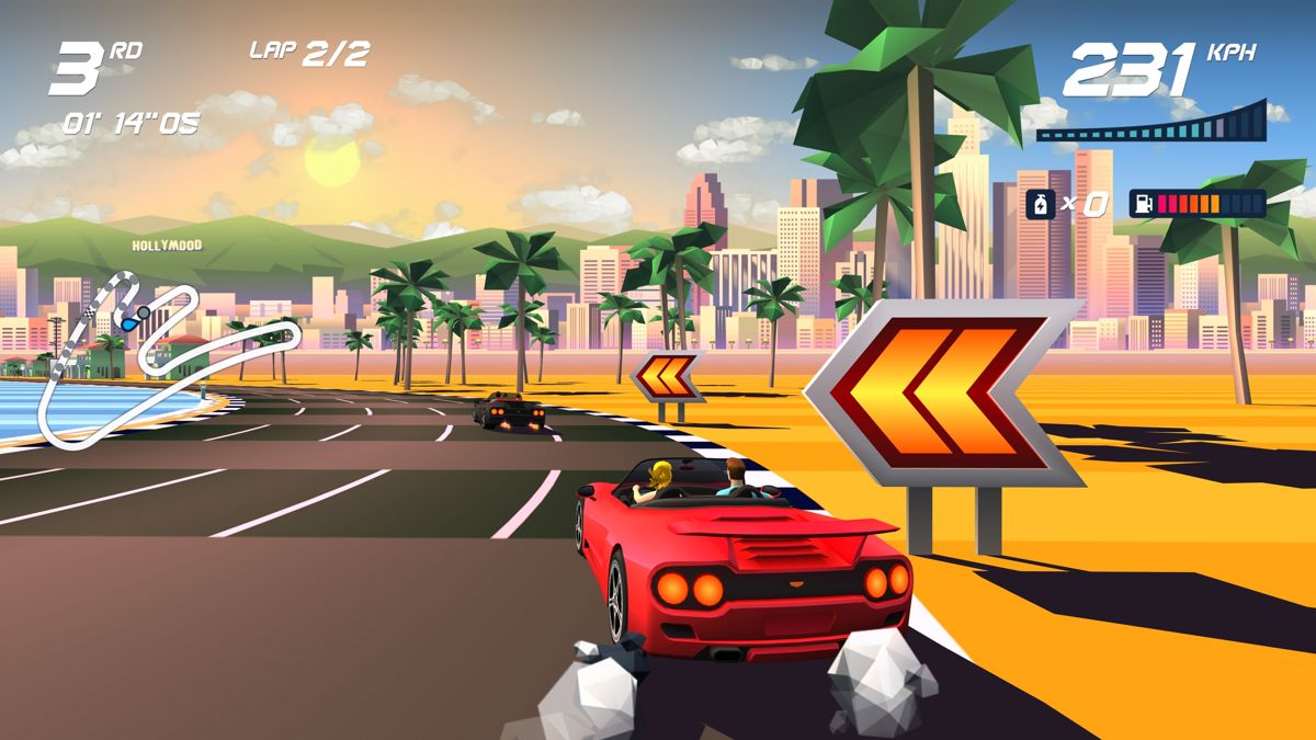 Horizon Chase Turbo: Summer Vibes (PlayStation 4) screenshot: Too close to the outer line on the curve