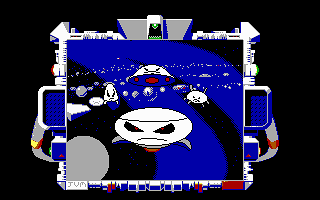 Taito's Super Space Invaders (DOS) screenshot: intro cartoon - EGA