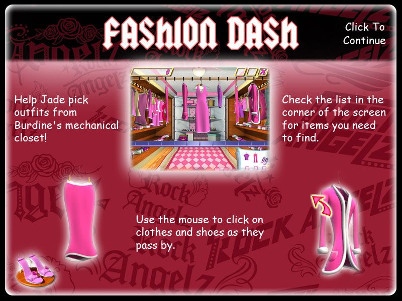 Bratz Rock Angelz (Windows) screenshot: Instructions for the Fashion Dash minigame