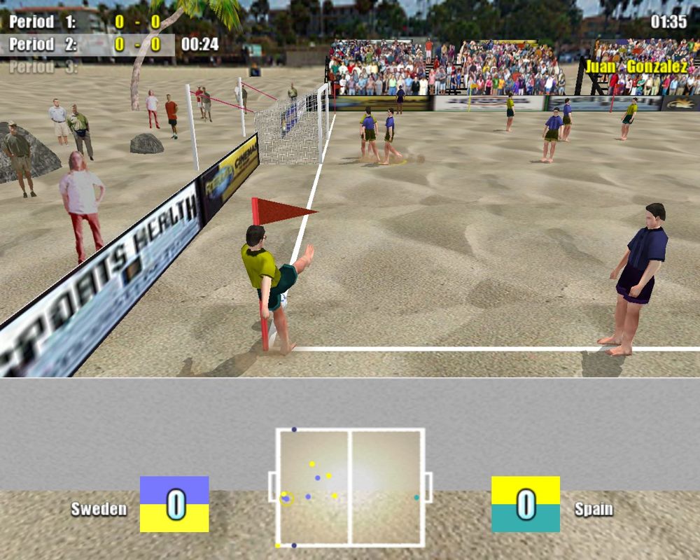 Beach Soccer (Windows) screenshot: Corner kick (looks like he misses the ball though)