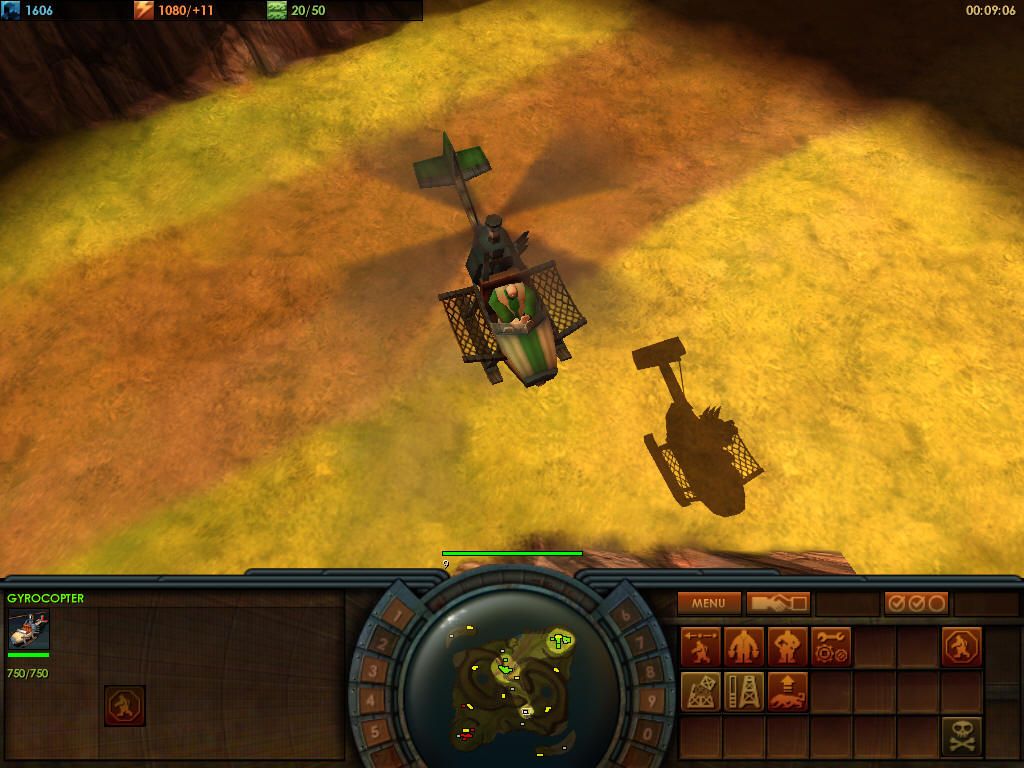 Impossible Creatures (Windows) screenshot: A close look of the Gyrocopter. Did you see the Henchmen piloting it?